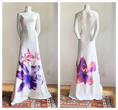 Issa London Ivory Silk Screen Printed Floral Keyhole Back Slim Fit Gown 2 - Image 1 of 4