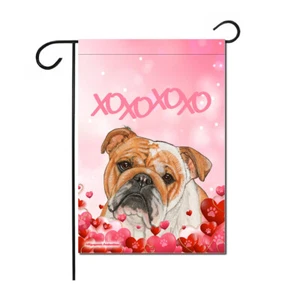 Bulldog Valentine's Day Garden Flag, Double sided 12" x 18" Yard Art Decor - Picture 1 of 1