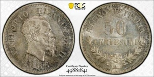 1863-M BN Italy 50 Centesimi PCGS MS63 Lot#G8221 Silver! Choice UNC! - Picture 1 of 4