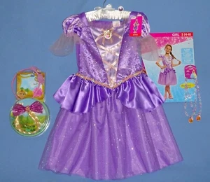 DISNEY RAPUNZEL DRESS-3T-4T;4-6-Necklace-Headband-hairbow  w/ponytail braid-LOT - Picture 1 of 16