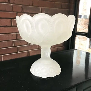 Vintage LE Smith? Moon and Stars Frosted White Satin Glass Compote Candy Dish - Picture 1 of 7