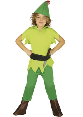 Kids Peter Pan Style Green Archer Costume Childrens Book Character Fancy Dress - Image 1 of 4
