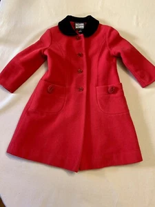 Girl Rothschild Size 5 Red Wool Coat With Rose Detail And Black Velvet Collar - Picture 1 of 5