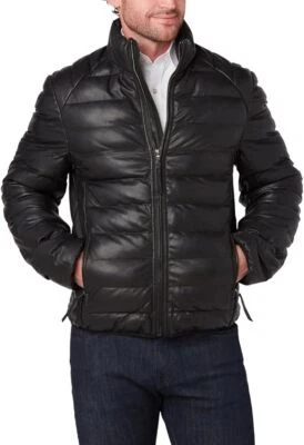 Men's Real Leather Lambskin Genuine lightweight Padded Quilted Puffer Jacket - Image 1 of 4