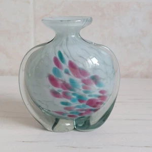 Vintage Mdina Glass Vase White Pink Blue Mottled Signed H 11.5cm Art Glass Malta - Picture 1 of 20