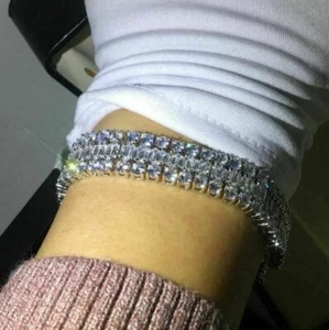 17Ct Baguette Simulated Diamond Three Row Tennis Bracelet 14K White Gold Over - Picture 1 of 5