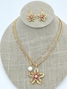 Tommy Bahama Colorful Crystal Plumeria Necklace & Earrings w/Swarovski Crystal - Picture 1 of 9