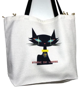 Atomic Mid Century Large Canvas Tote Bag With Logo Kitty in Black - Picture 1 of 2