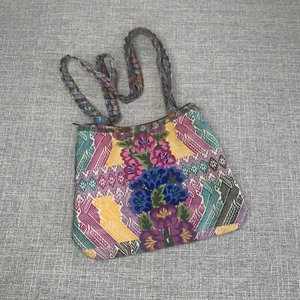 Vintage Handtasche Geldbeutel Beuteltasche Canvas Bohemian Boho bestickt Blumen - Bild 1 von 10