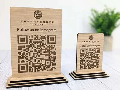 CHERRY GROVE CRAFT Follow Us on Instagram - QR Code - Custom Wooden Table Sign, 2 Sizes