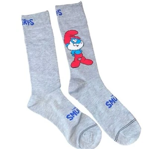Papa Smurf  cartoon Crew Socks Men’s Shoe one Size grey novelty funny crazy - Picture 1 of 5