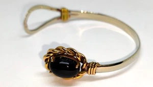 Black Onyx bangle, Brass bangle, Midnight Onyx brass bangle, Opal bangle - Picture 1 of 4