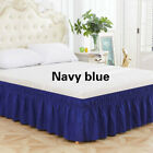 Solid Color Bed Skirt Elastic Dust Ruffle Valance Drop Bed Apron Blue Home Decor