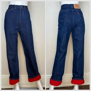 Vintage 1980s Winter Levi’s Jeans 80s Dark Denim Red Flannel Lining Cuff 27"x32" - Picture 1 of 24