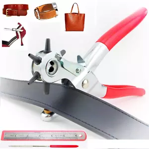 9" Leather Hole Punch Heavy Duty Hand Pliers Belt Holes 6 Sized Puncher Tool New - Picture 1 of 4