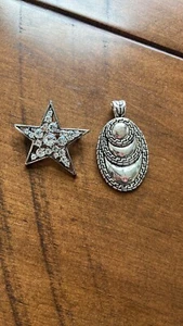 Rhinestone Star Pin Jacket Purse Brooch Large Silver 5 Point Sparkle & Pendant - Picture 1 of 5