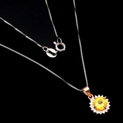 Collana In Argento Sterling 925 Con Zaffiro Giallo Rotondo Simulato Cz 6Mm 18 - Immagine 1 di 4