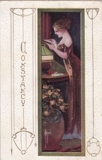 Artist Signed, C. RYAN -- Pretty Lady, CONSTANCY, postcard