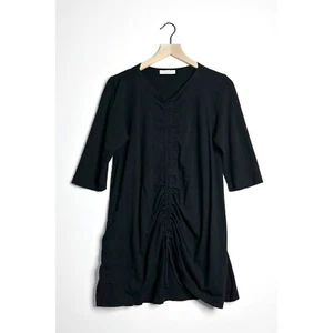 BRYN WALKER Ruched Front T-Shirt Half Sleeve Lagenlook Oversized Black size XS - Picture 1 of 7