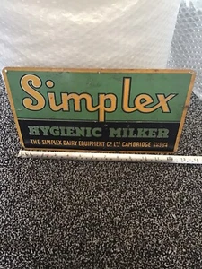 Advertising Sign Original SIMPLEX HYGIENIC MILKER SIGN DAIRY GENUINE Not Enamel - Picture 1 of 6