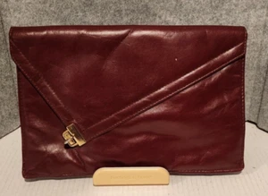 Vintage Maroon/Burgundy Leather Clutch Bag with Mirror - Made in Taiwan - Picture 1 of 7