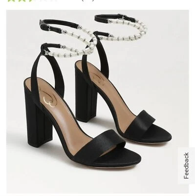 Sam Edelman Yanelli Negro Seda Tacón Grueso Cuentas Envolvente Correa Talla 6.5 Foto 1 de 4