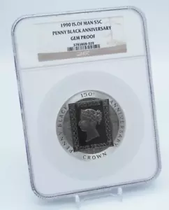 1990 Isle of Man Penny Black Anniversary 5 oz Silver Crown NGC Gem Proof - F112 - Picture 1 of 7