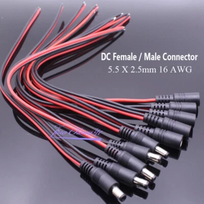 16AWG 5.5x2.5mm Male Female DC Power Socket Jack Plug Connector Cable Wire 30cm - Image 1 of 4