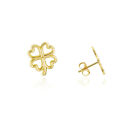 14K Solid Yellow Gold Small 4 Leaf Lucky Clover Stud Earrings