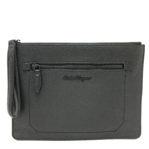 Salvatore Ferragamo logo Clutch bag Leather Black - Picture 1 of 12