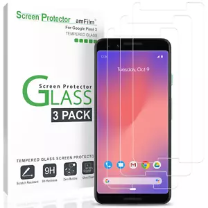 amFilm Screen Protector for Google Pixel 3, Premium Real Tempered Glass (3 Pack) - Picture 1 of 5