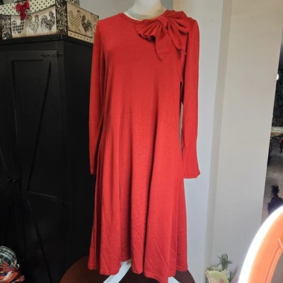 J Howard Red Sweater Dress Knit Bow Trim Acrylic 1X   36 - Image 1 of 4