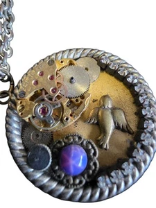 Custom Made 17 Ruby Jewel Crystal Watch Part Necklace Piece Of Art 12" 1 Of 1 - Picture 1 of 10