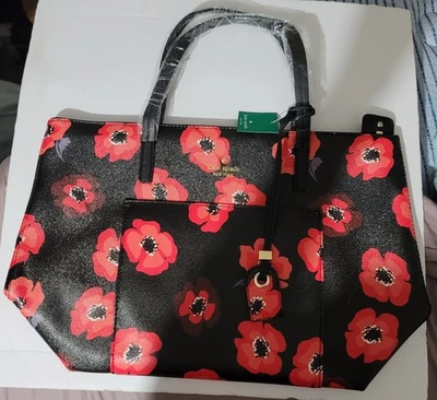 Bolso de hombro Kate Spade grande amapola negro rojo. Nuevo Foto 1 de 4