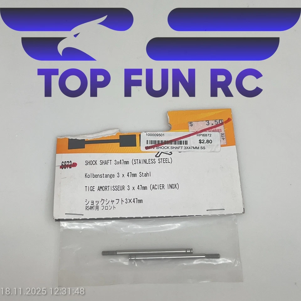 HPI 6872 SHOCK SHAFT 3X47MM (STAINLESS STEEL) FOR RS4 MT 1/10 SCALE NITRO RC - Image 1 of 1