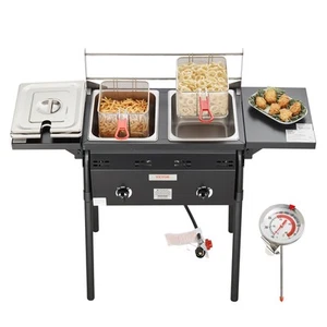 VEVOR 16 Qt Double Burner Outdoor Propane Deep Fryer Steel Cooker Dual Baskets - Picture 1 of 12