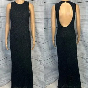 VTG Marina By Marina Bresler Beaded Black 100% Silk Evening Gown 6 Sleeveless - Imagen 1 de 22