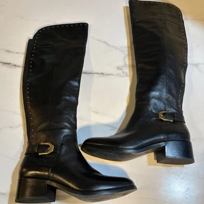 Botas de montar altas por encima de la rodilla Gibson & Latimer para mujer 9,5 cuero negro tachonado Foto 1 de 4