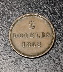 1858 Guernsey 2 Doubles - 56k Minted only - VERY RARE - #N37 - Picture 1 of 2