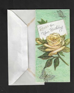 unbenutzte Vintage geprägte 15A Gruß Rosen zum Geburtstag Karte rosa Blume - Bild 1 von 5