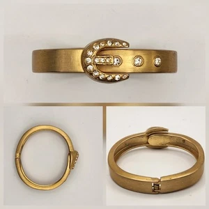Bracciale Vintage Tono Oro Fibbia Cintura Strass - Foto 1 di 8