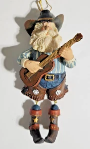 Guitar "Slinging & Singing" Santa Cowboy Troubadour Christmas Ornament resin 5" - Picture 1 of 11