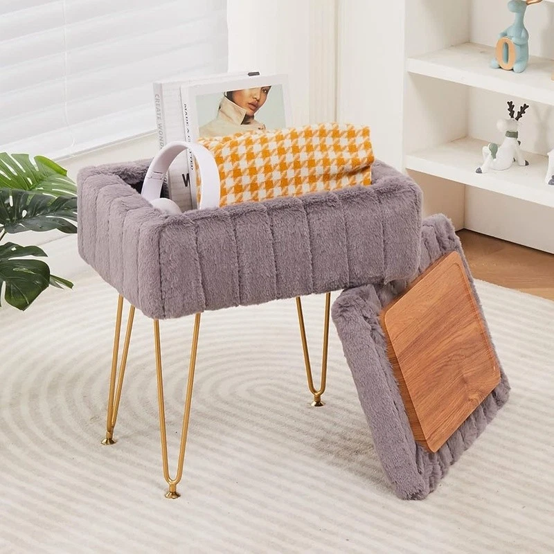 Reposapiés otomano de piel sintética asiento de almacenamiento compacto multifuncional con patas de metal EE. UU. Foto 1 de 4