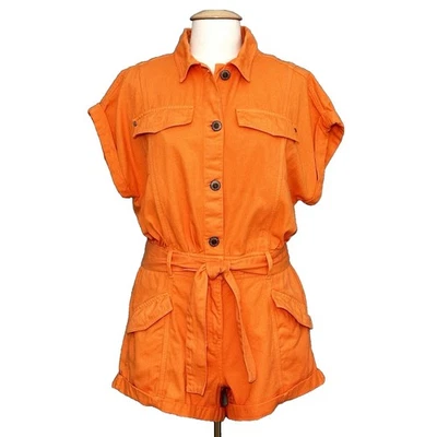 River Island Mujer Mameluco 12 Naranja Denim Cinturón Una Pieza Mono Retro Y2K Foto 1 de 4