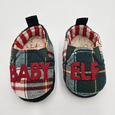 Dearfoams Baby Elf Green Plaid Slippers Shoes Infant Boy Girl Size 3-6 Months - Image 1 of 4