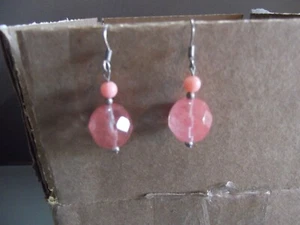 1 Pair Old Dangle Drop Glass Earrings Pink Small/Big Pea Shape 1.25"in - Picture 1 of 7