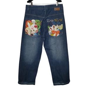 VTG Y2K Paco Jeans Men's 36X30 Baggy Embroidered Chinese Takeout Sushi Fortune - Picture 1 of 10