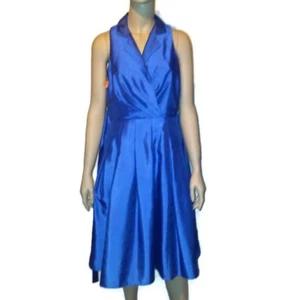 Jones Studio Womens Dress Size 8 Solid Blue Belted Sleeveless - Picture 1 of 6