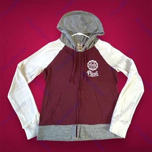 PINK S Victoria’s Secret Maroon And Gray Hoodie Full Zip Jacket Womens - Picture 1 of 7