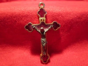 Cross Crucifix Goldtone w/ Red Resin Inlay 1-1/2" long - Picture 1 of 2